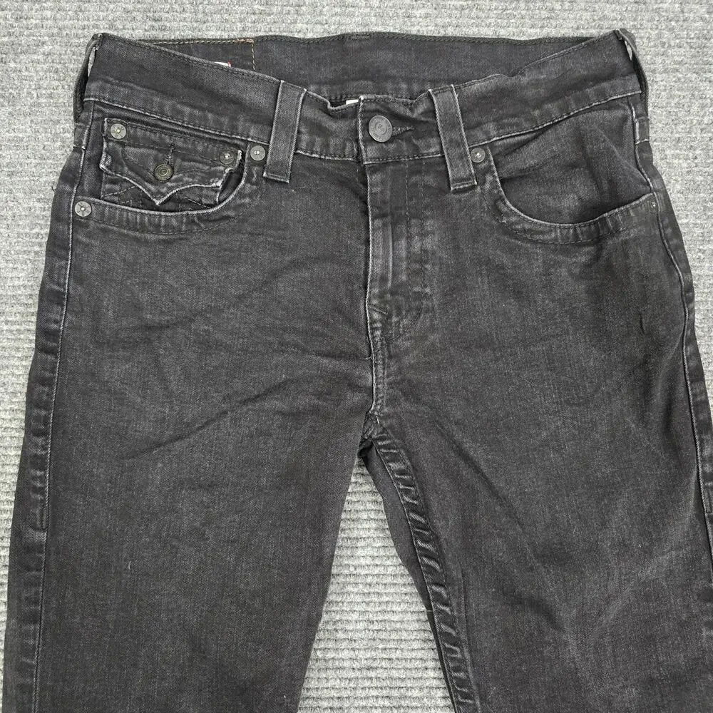 True Religion Ricky Flap SN Jeans Mens 32x32 Rinse Black Relaxed Straight Denim